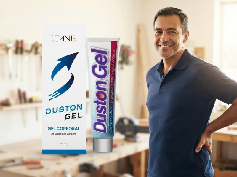 Hombre sonriente en un taller de carpintería luminoso junto a Duston Gel
