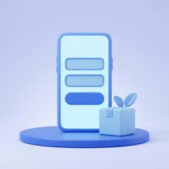 Ilustración de un teléfono con un formulario sencillo de dos campos y un paquete al lado