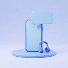 Ilustración de un teléfono con un globo de chat y unos audífonos de atención al cliente